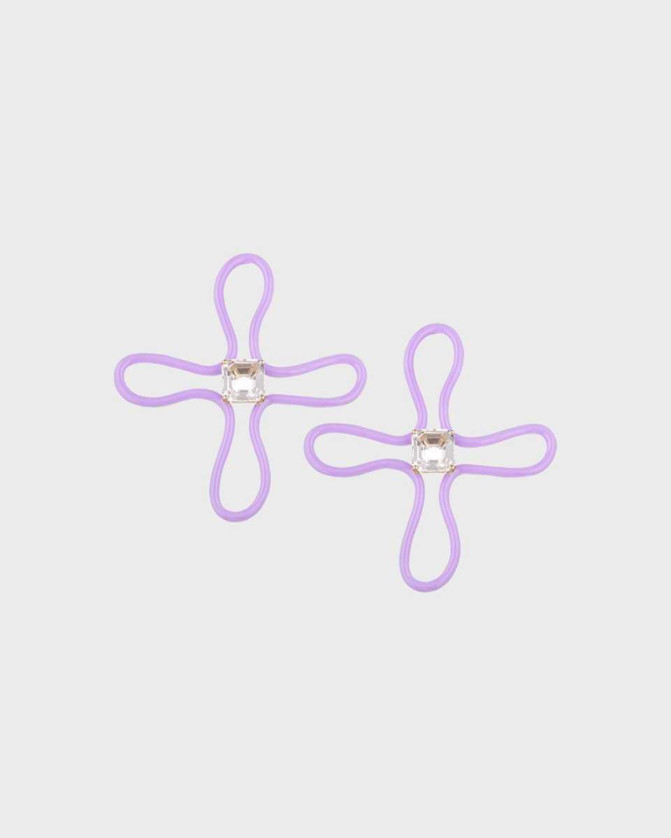 Lucky Flower Earrings with Lavender Enamel and Rock Crystals